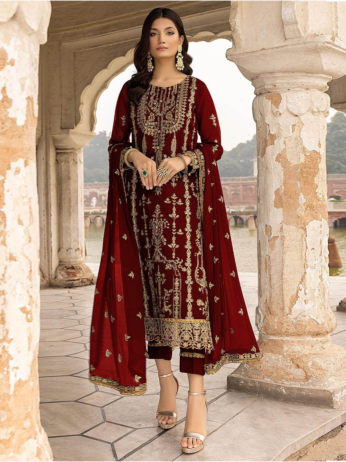 Buy VIKKUTEX® Women's Georgette Semi Stitched Pakistani Salwar Suit  (Pakistani Pakistani suit-SF171469 Pink Free Size) at Amazon.in